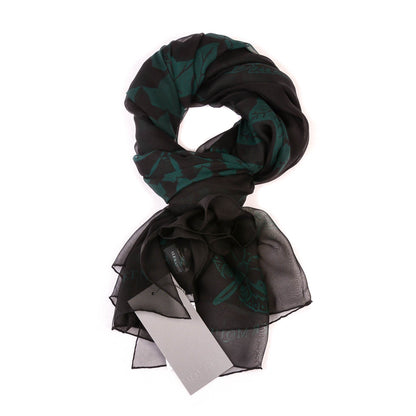 Alexander McQueen Silk Chiffon Escher Ivy Scarf Black Dark Green 1 of 7
