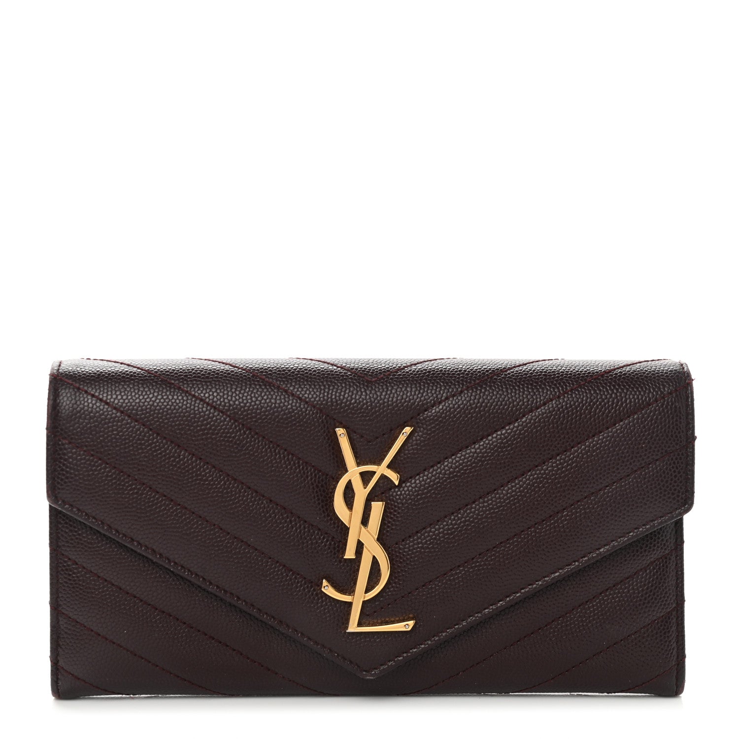 Saint Laurent Grain De Poudre Matelasse Chevron Monogram Flap Wallet Rouge Legion 1 of 8