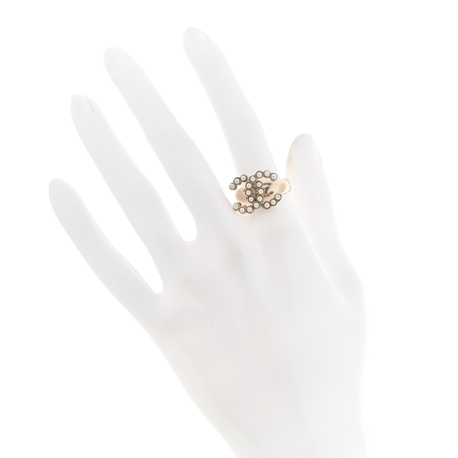 Chanel Pearl CC Ring 51 5.75 Gold White 2 of 7