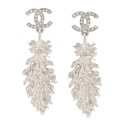 Chanel Crystal CC Feather Drop Earrings Silver 1 of 4