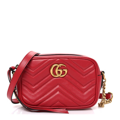 Gucci Calfskin Matelasse Mini GG Marmont Chain Shoulder Bag Hibiscus Red 1 of 10