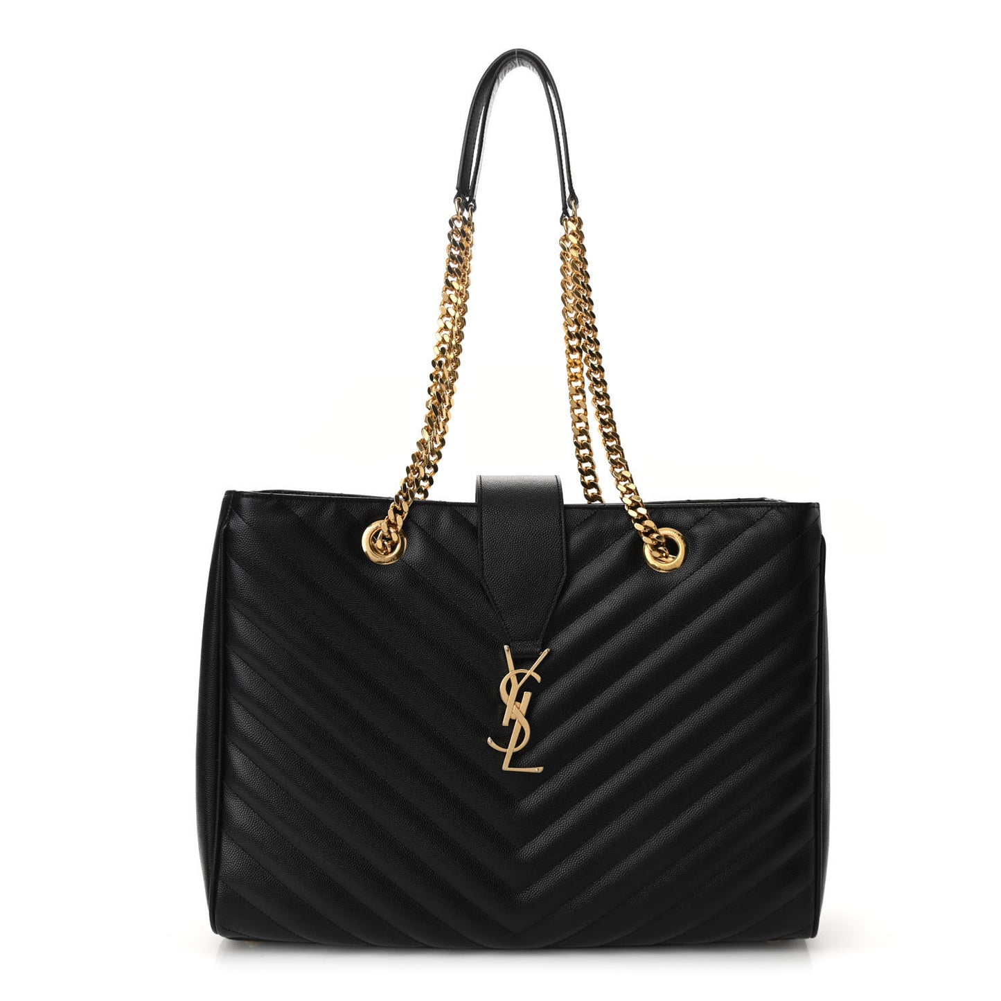 Grain De Poudre Matelasse Chevron Monogram Shopping Bag Black