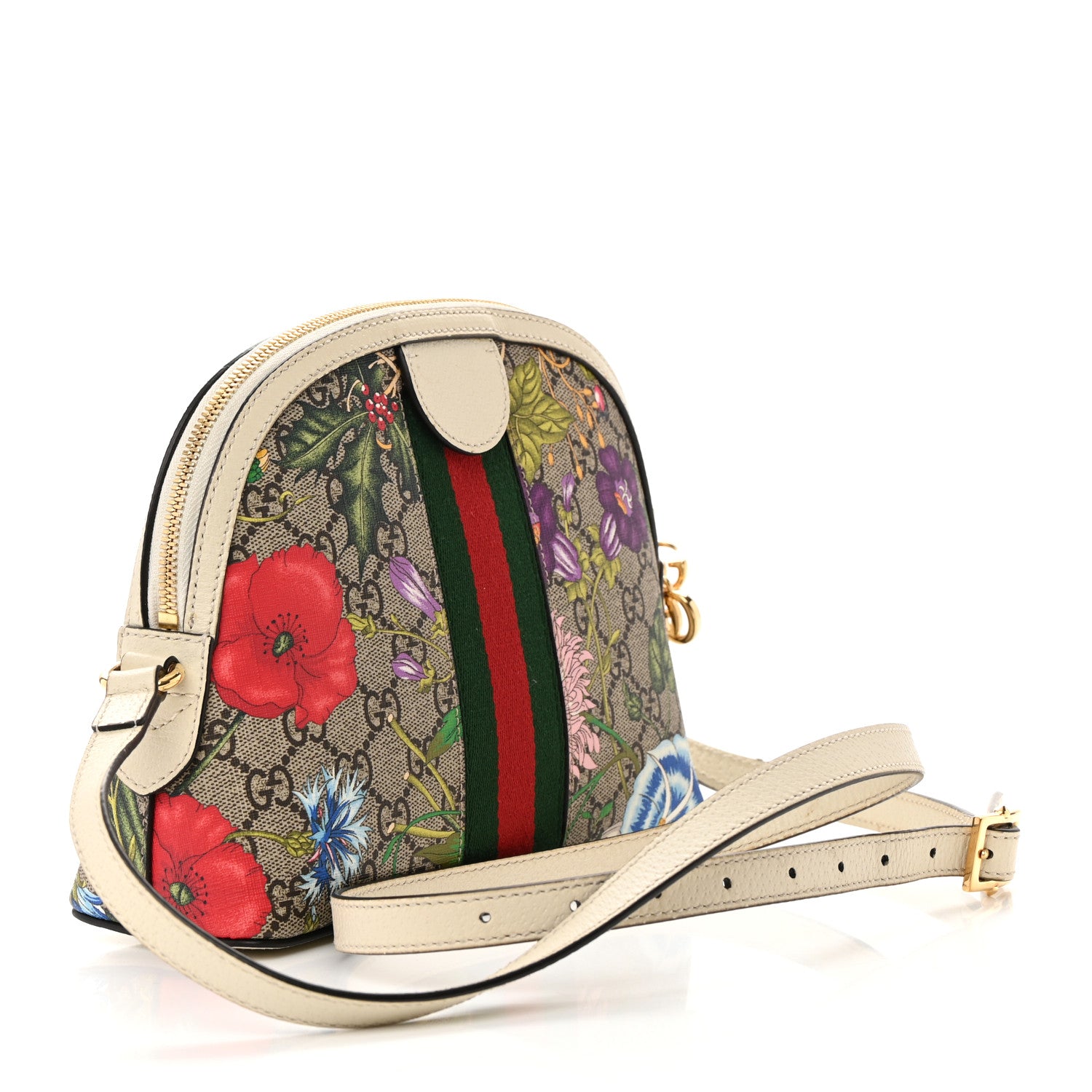 Gucci GG Supreme Monogram Flora Web GG Small Ophidia Dome Shoulder Bag White 3 of 14