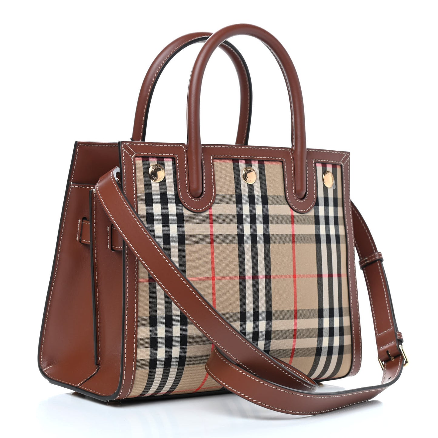 Calfskin Vintage Check Mini Two Handle Title Bag Archive Beige
