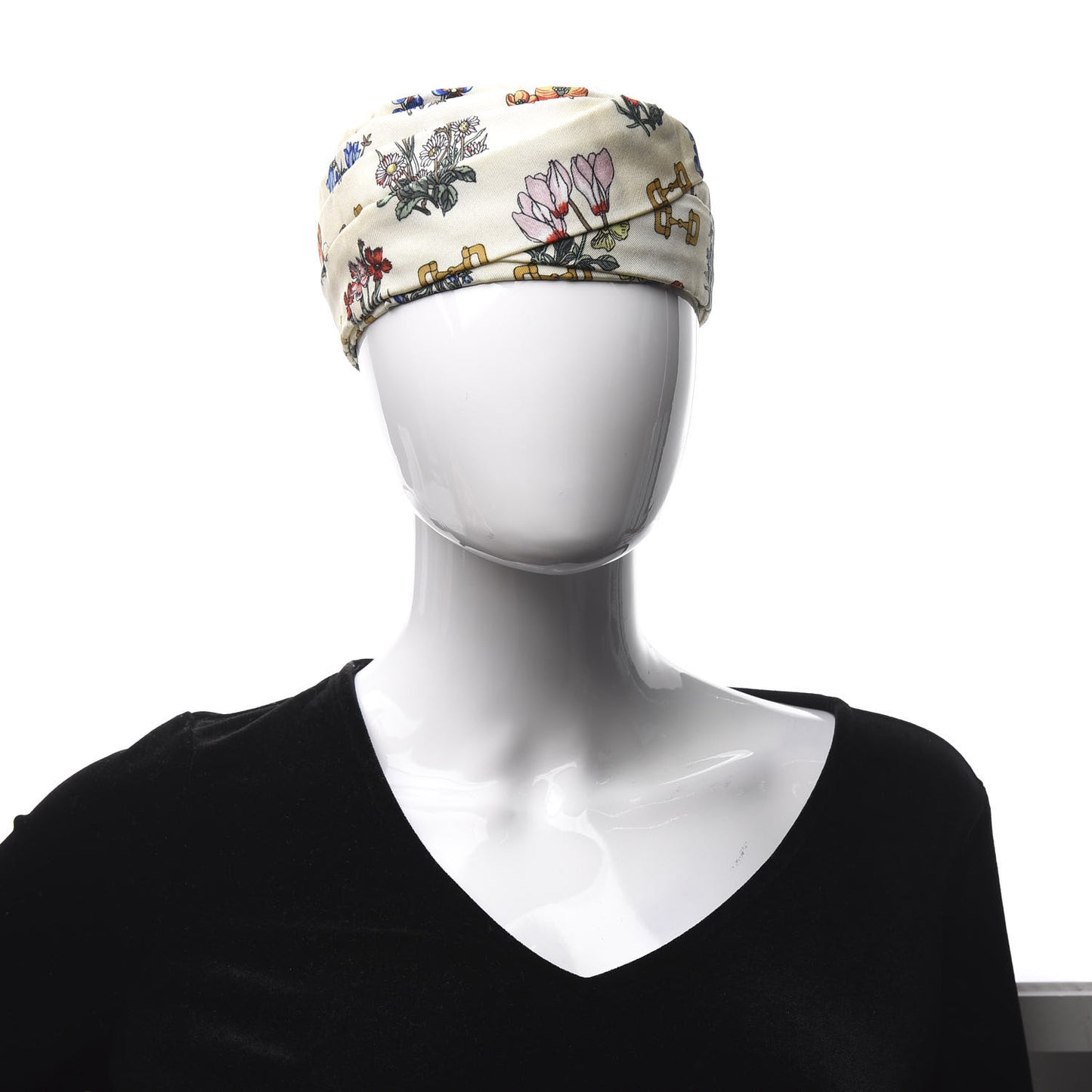 Silk Floral Stirrup Print Headband Natural