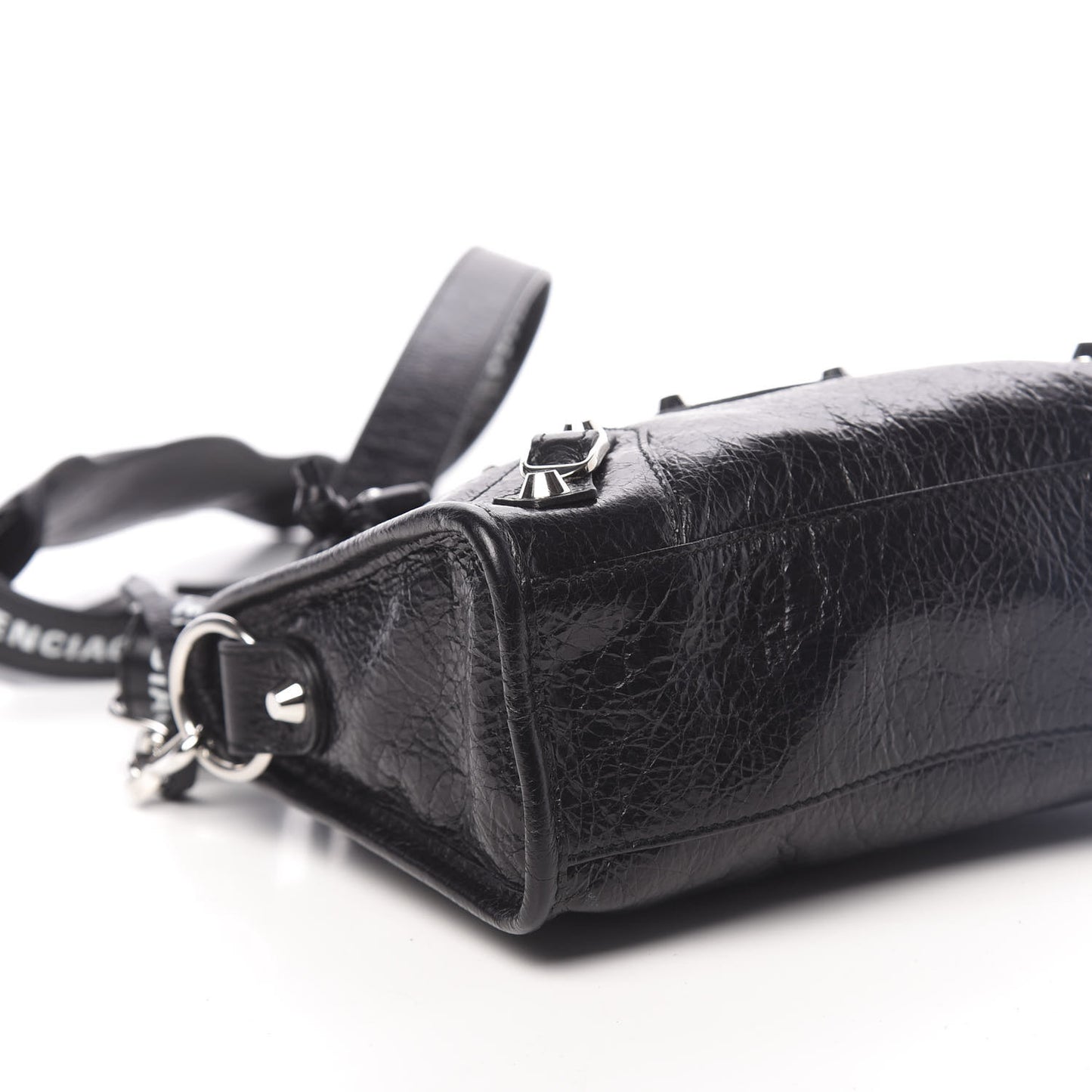 Agneau Classic Silver Hardware Mini City Logo Strap Black White