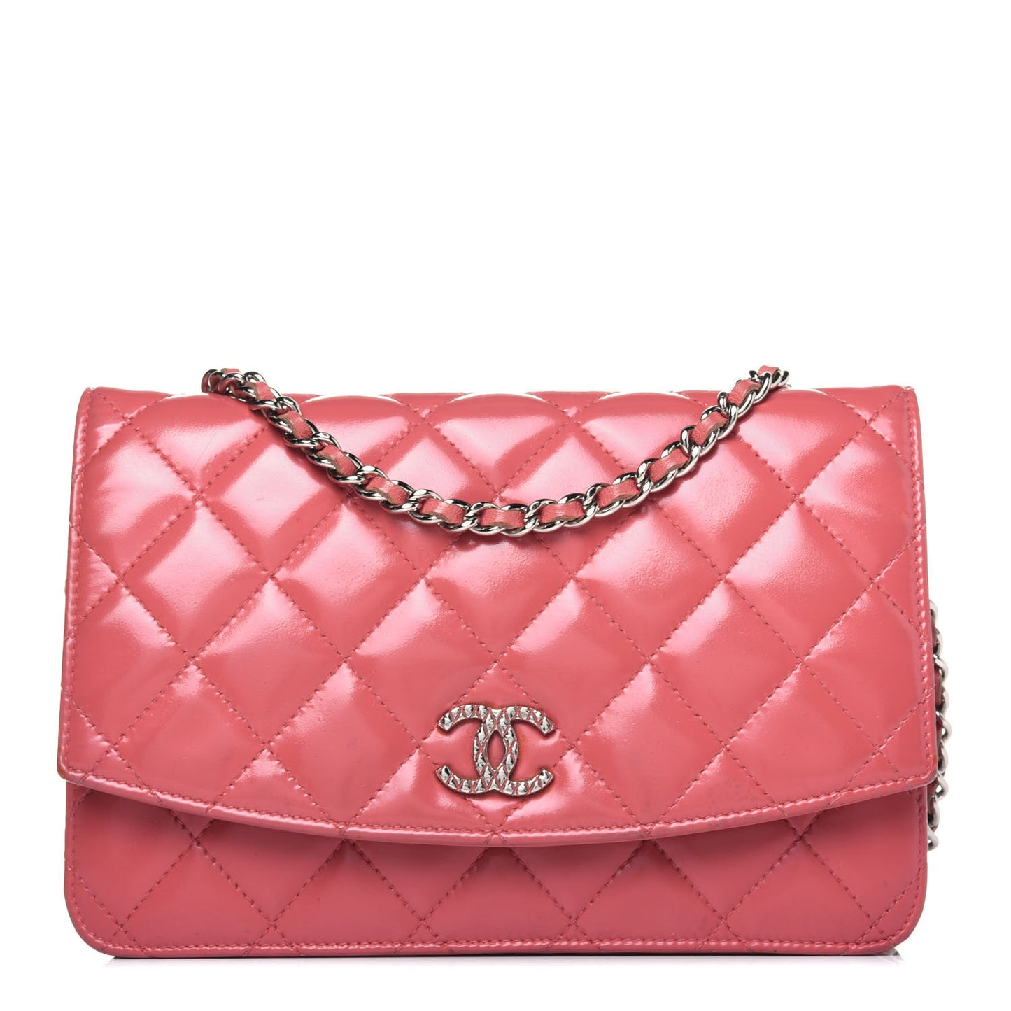 Patent Quilted Brilliant Wallet On Chain WOC Pink