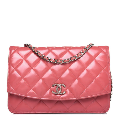 Chanel Patent Quilted Brilliant Wallet On Chain WOC Pink 1 of 25