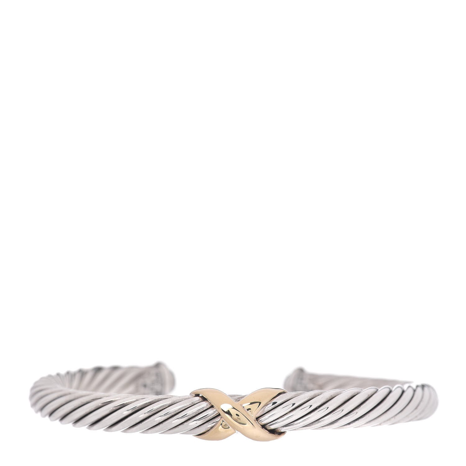 David Yurman Sterling Silver 14K Yellow Gold 7mm X Station Cable Bracelet 1 of 4