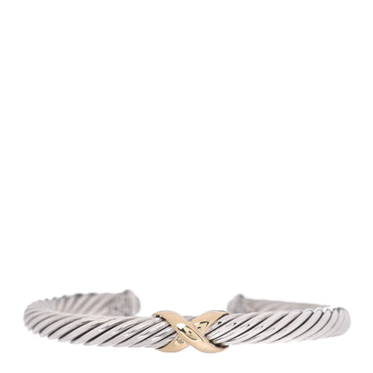 David Yurman Sterling Silver 14K Yellow Gold 7mm X Station Cable Bracelet 1 of 4