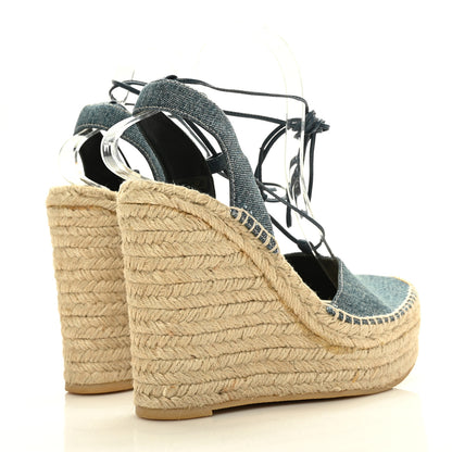 Saint Laurent Denim Espadrille Lace-Up Wedges 39 Blue 4 of 7