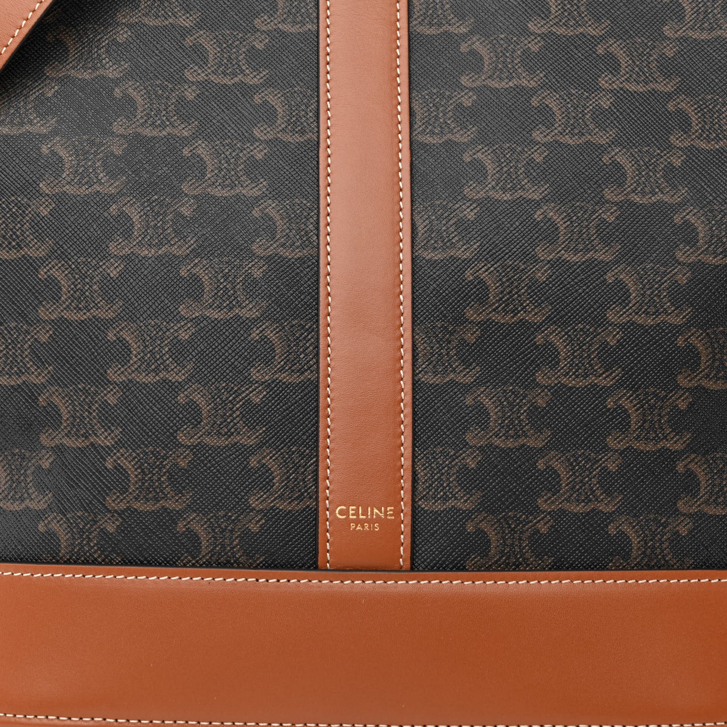 Triomphe Canvas Calfskin Medium Bucket Bag Tan