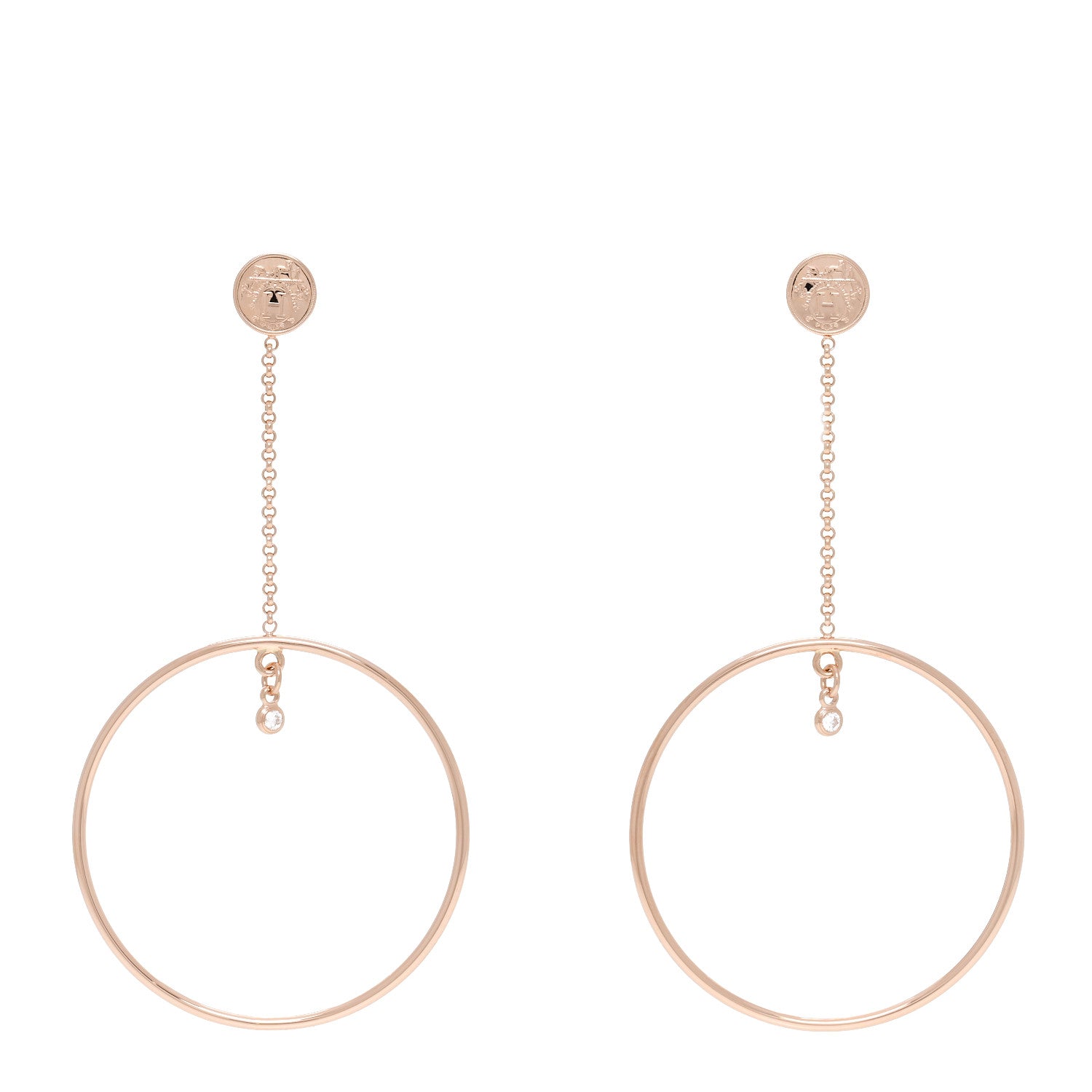 Hermes 18K Rose Gold Diamond Ex-Libris Earrings 1 of 5