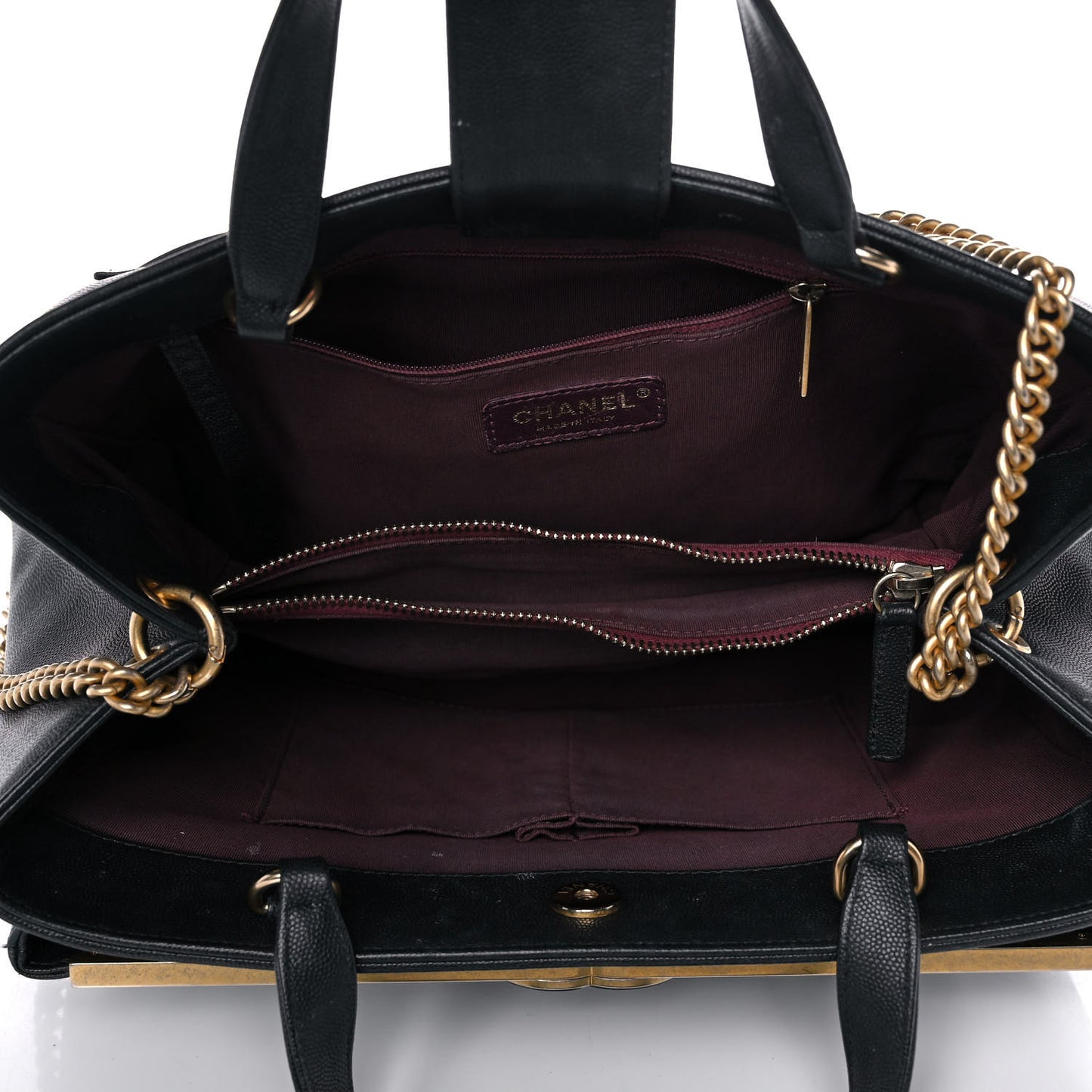 Grained Calfskin Stitched Lady Coco Top Handle Tote Black
