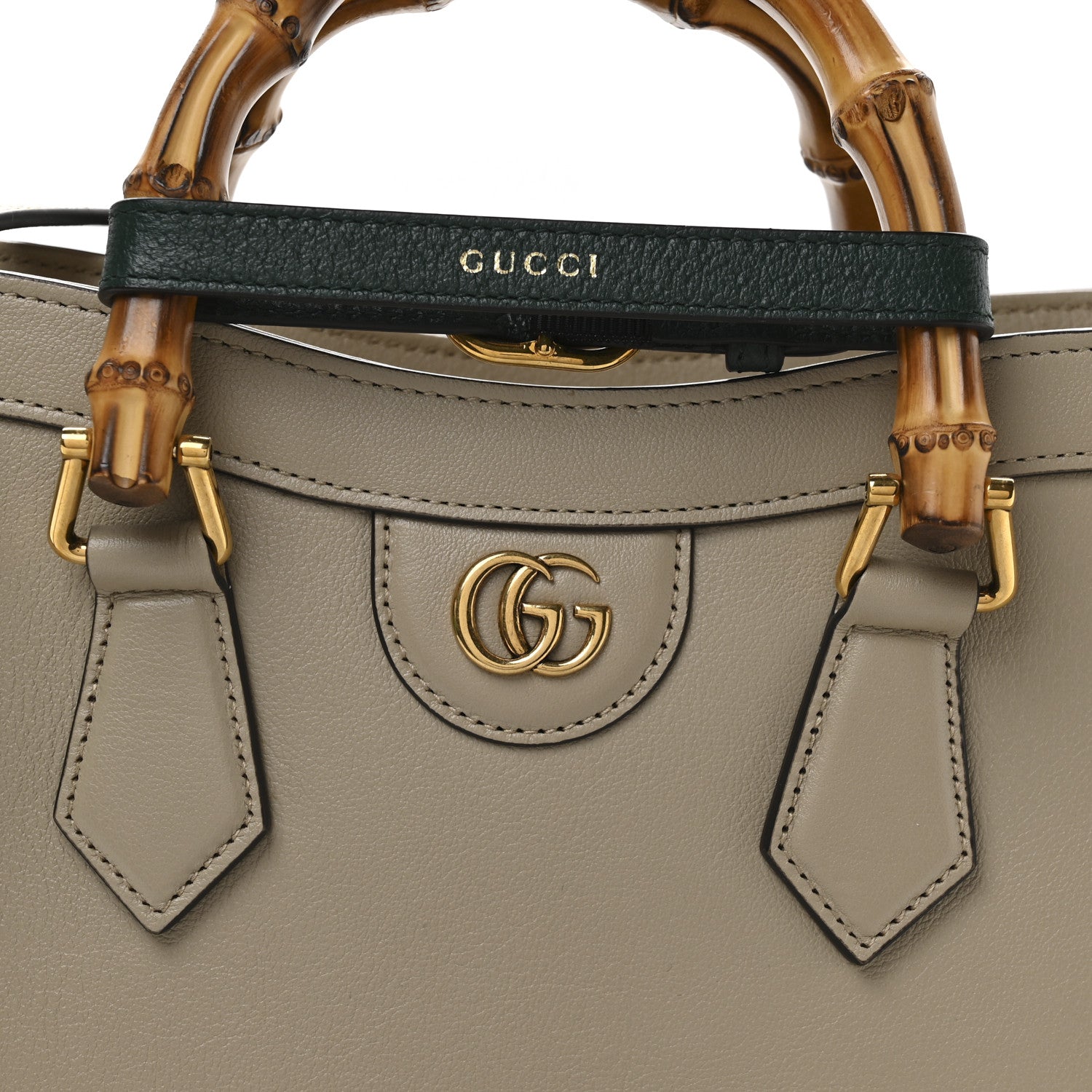 Gucci Wonka Grain Calfskin Small Diana Tote Bag Oatmeal Vintage Green 8 of 10