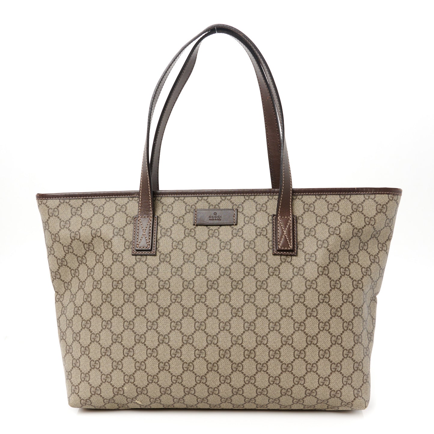 GG Supreme Monogram Medium Zippered Shopping Tote Dark Brown