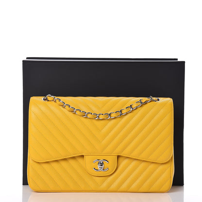 Chanel Caviar Chevron Quilted Jumbo Double Flap Yellow 11 of 11