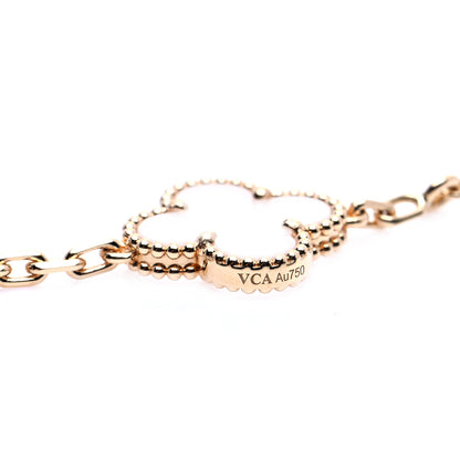 Van Cleef & Arpels 18K Yellow Gold Rock Crystal 5 Motifs Vintage Alhambra Bracelet 5 of 9
