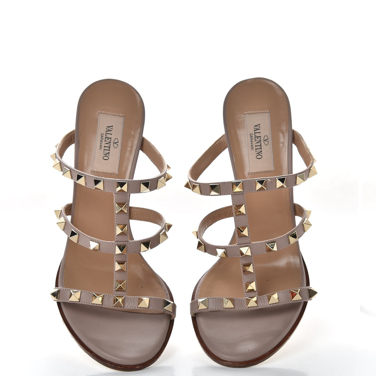 Calfskin Rockstud 90mm Caged Slide Sandals 38.5 Poudre