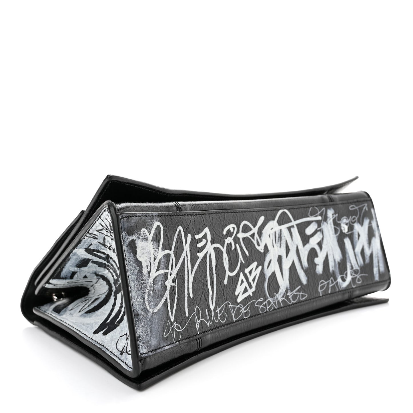 Agneau Arena Graffiti Medium Crush Chain Bag Black White