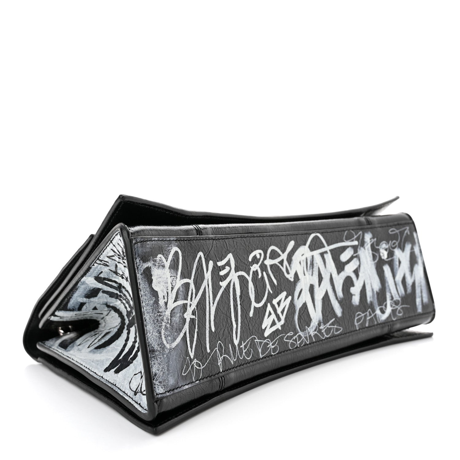 Balenciaga Agneau Arena Graffiti Medium Crush Chain Bag Black White 4 of 11