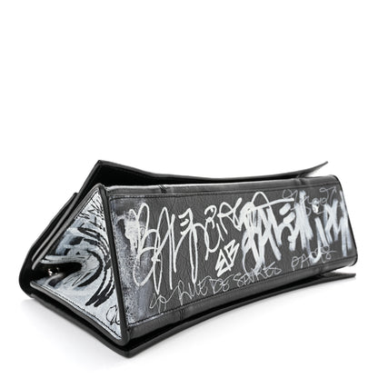 Balenciaga Agneau Arena Graffiti Medium Crush Chain Bag Black White 4 of 11