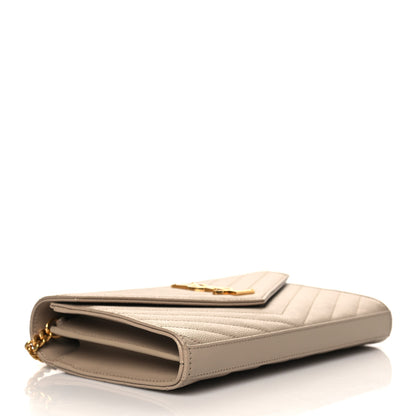 Saint Laurent Grain De Poudre Matelasse Chevron Monogram Chain Wallet Nude Powder 4 of 9
