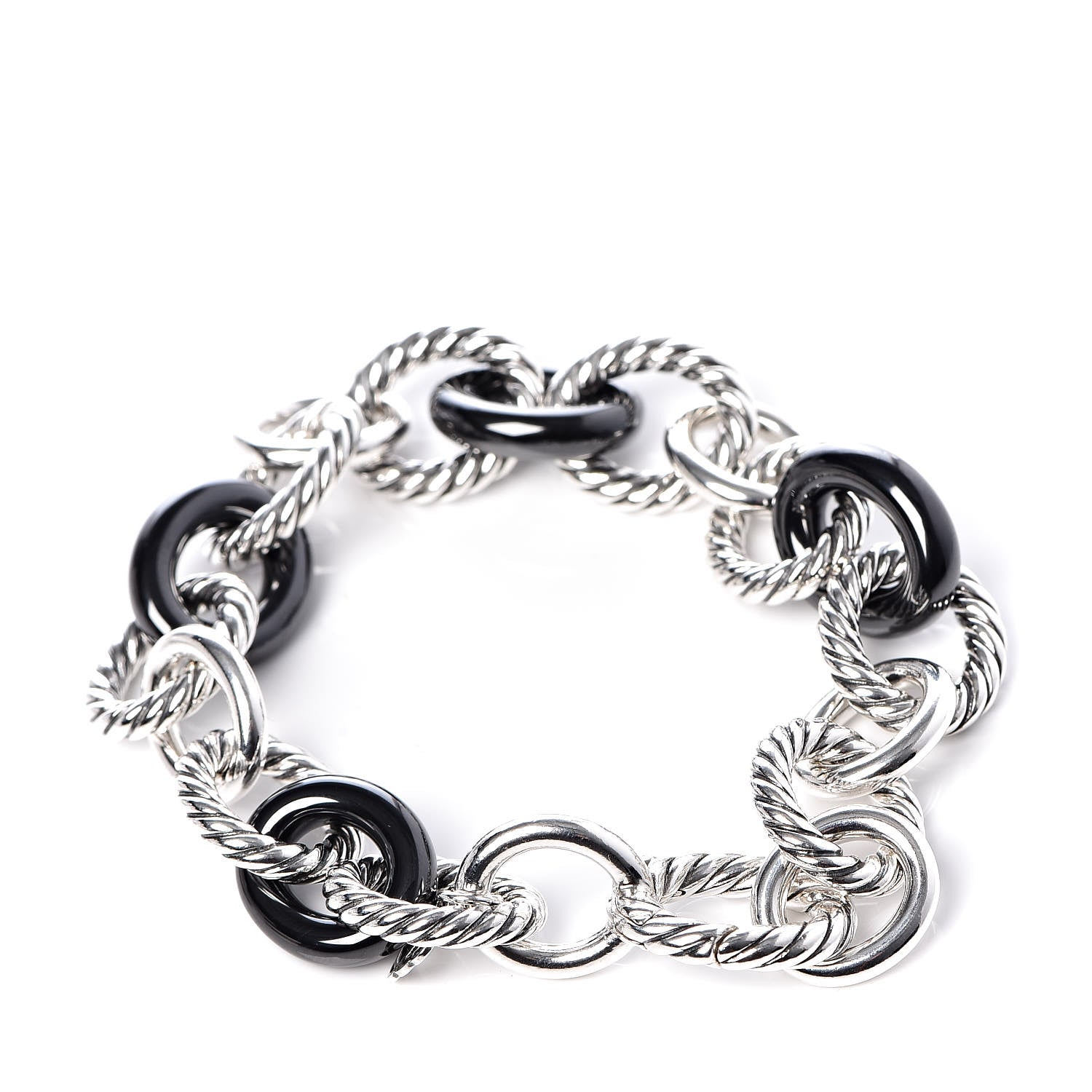 David Yurman Sterling Silver Ceramic 13mm Large Oval Link Bracelet Black 3 of 5