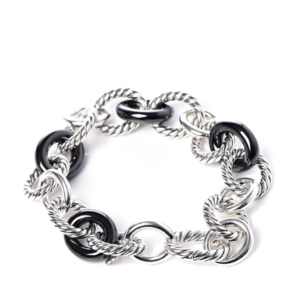 David Yurman Sterling Silver Ceramic 13mm Large Oval Link Bracelet Black 3 of 5