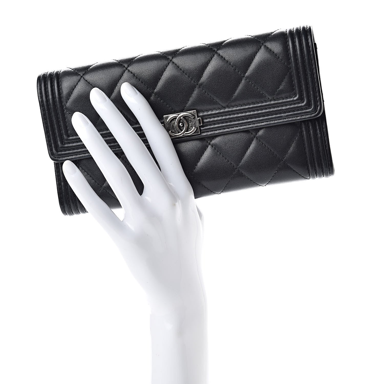 Chanel Lambskin Quilted Boy Flap Wallet Black 2 of 10
