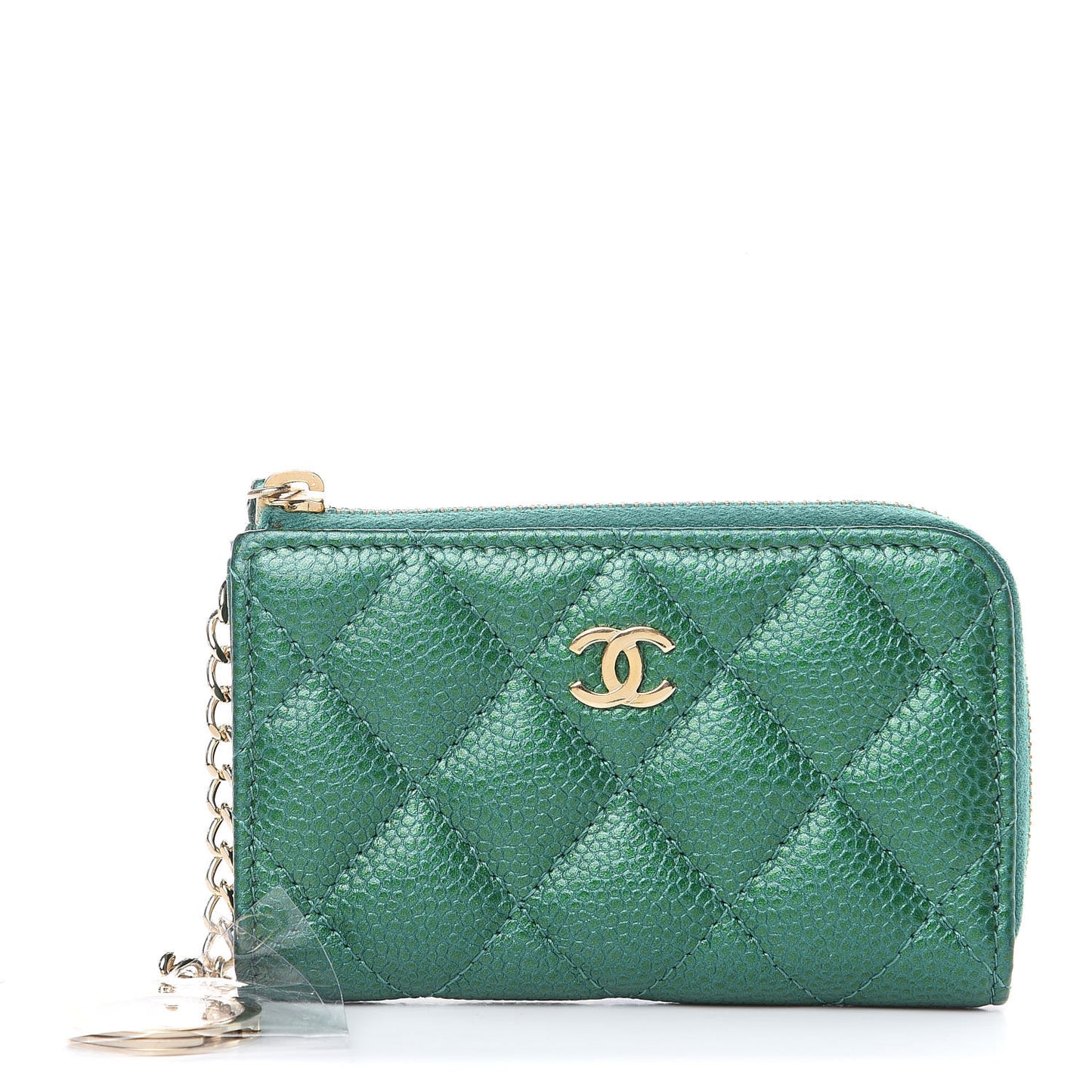 Metallic Caviar Quilted Key Holder Case Green