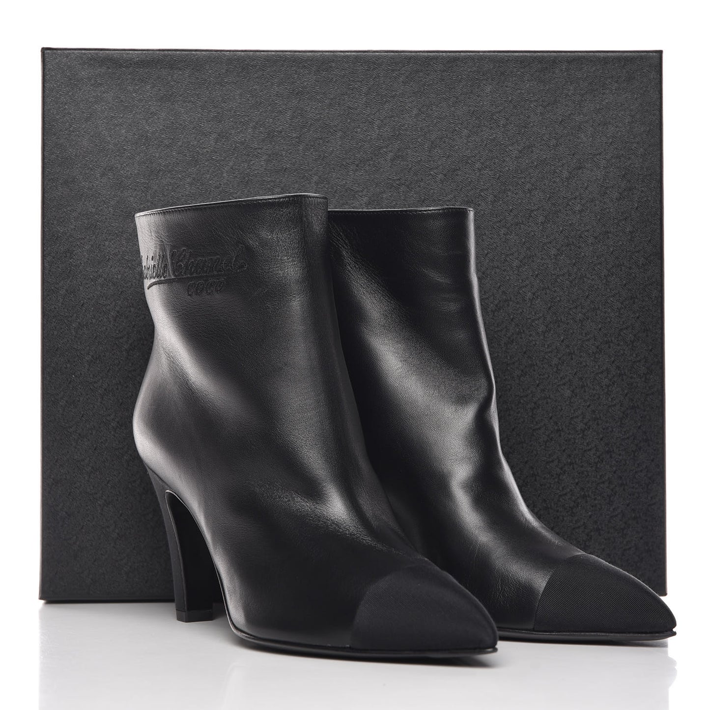 Lambskin Grosgrain Cap Toe Short Ankle Boots 37.5 Black
