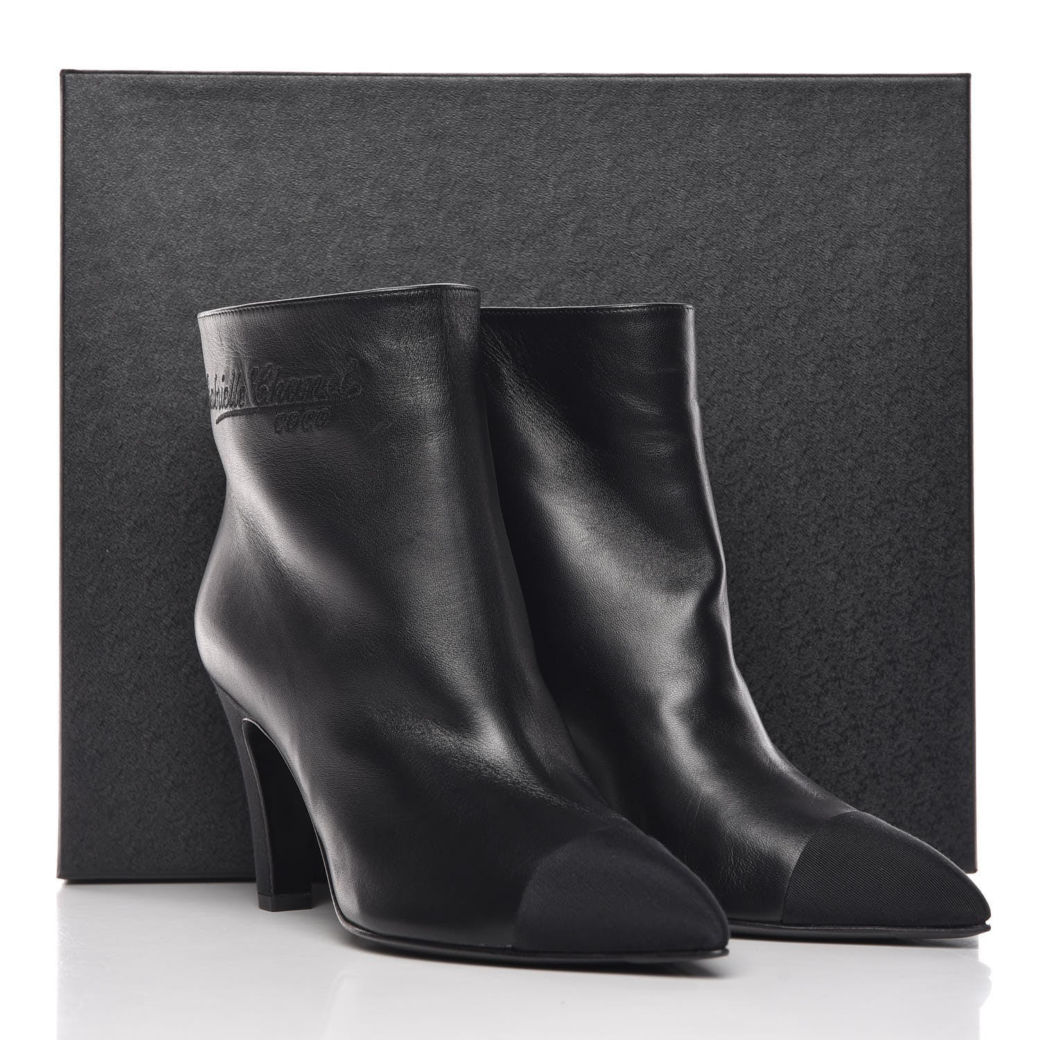 Chanel Lambskin Grosgrain Cap Toe Short Ankle Boots 37.5 Black 11 of 11