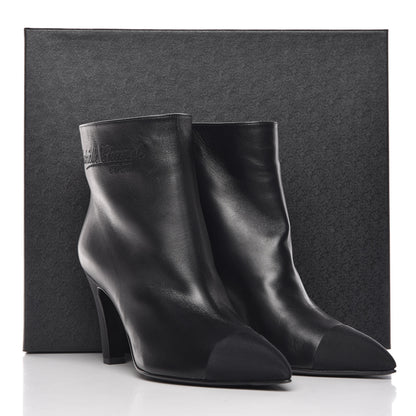 Chanel Lambskin Grosgrain Cap Toe Short Ankle Boots 37.5 Black 11 of 11