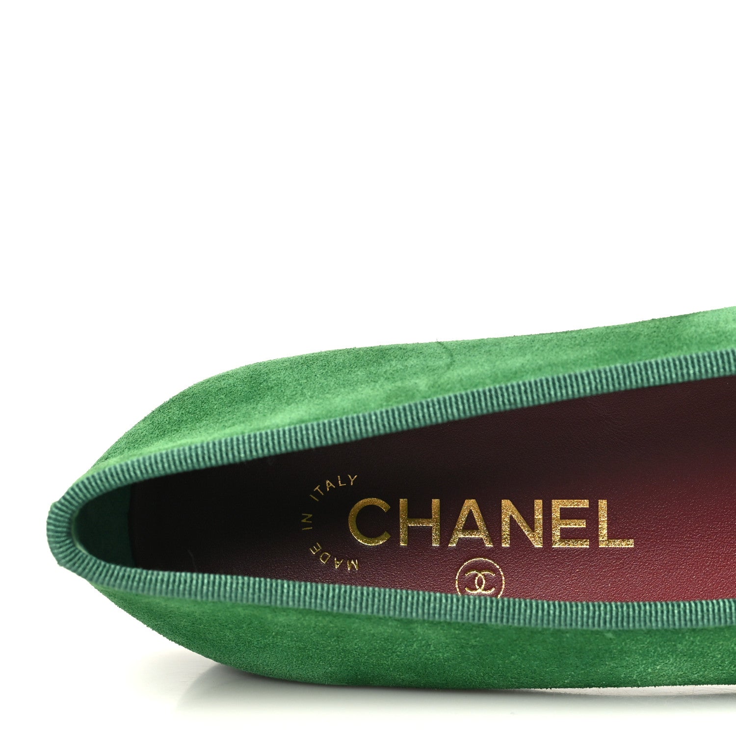 Chanel Suede Patent Cap Toe CC Ballerina Flats 37.5 Green 1941216