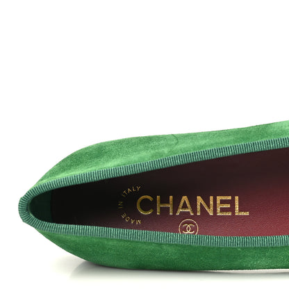 Chanel Suede Patent Cap Toe CC Ballerina Flats 37.5 Green 8 of 10