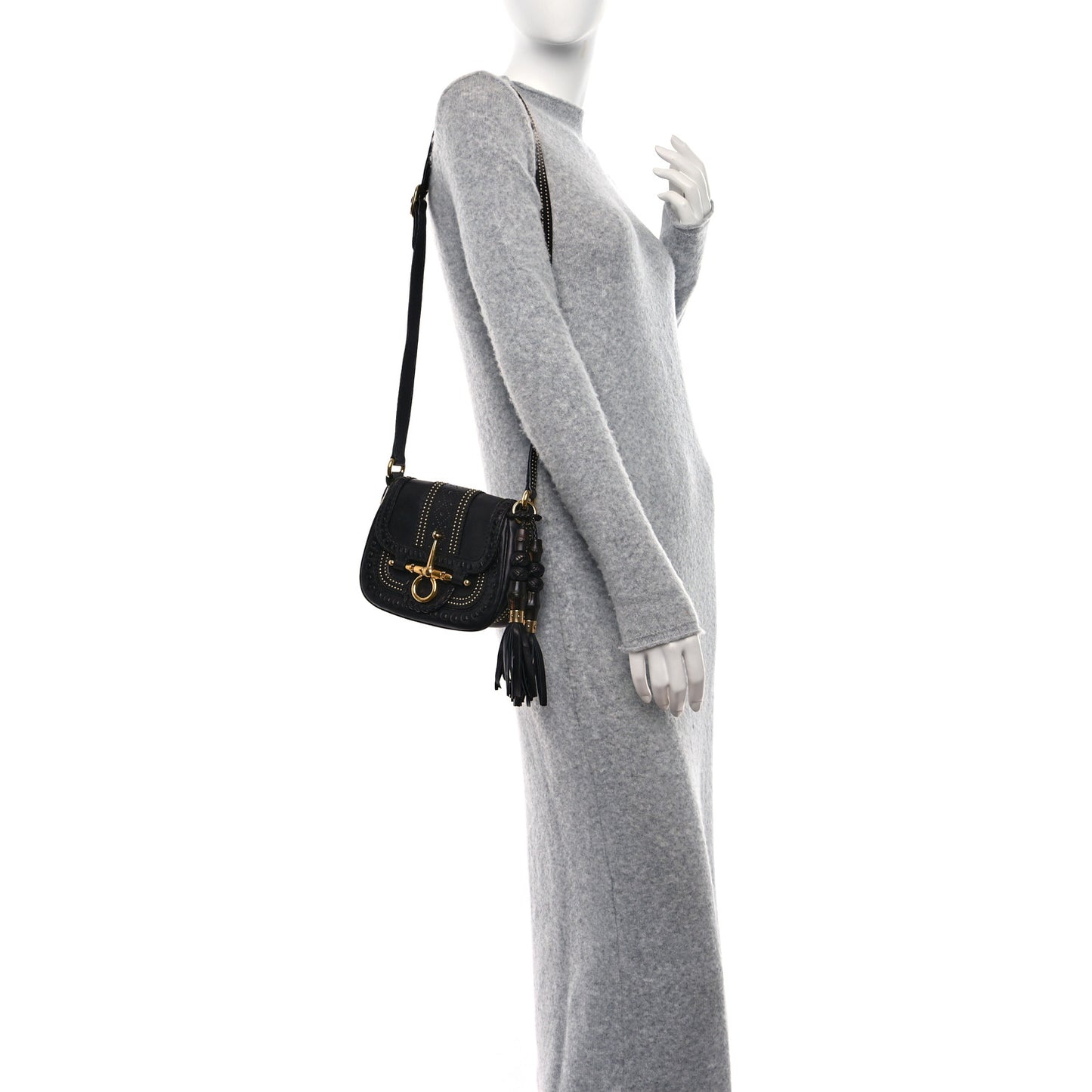 Calfskin Small Snaffle Bit Shoulder Bag Black