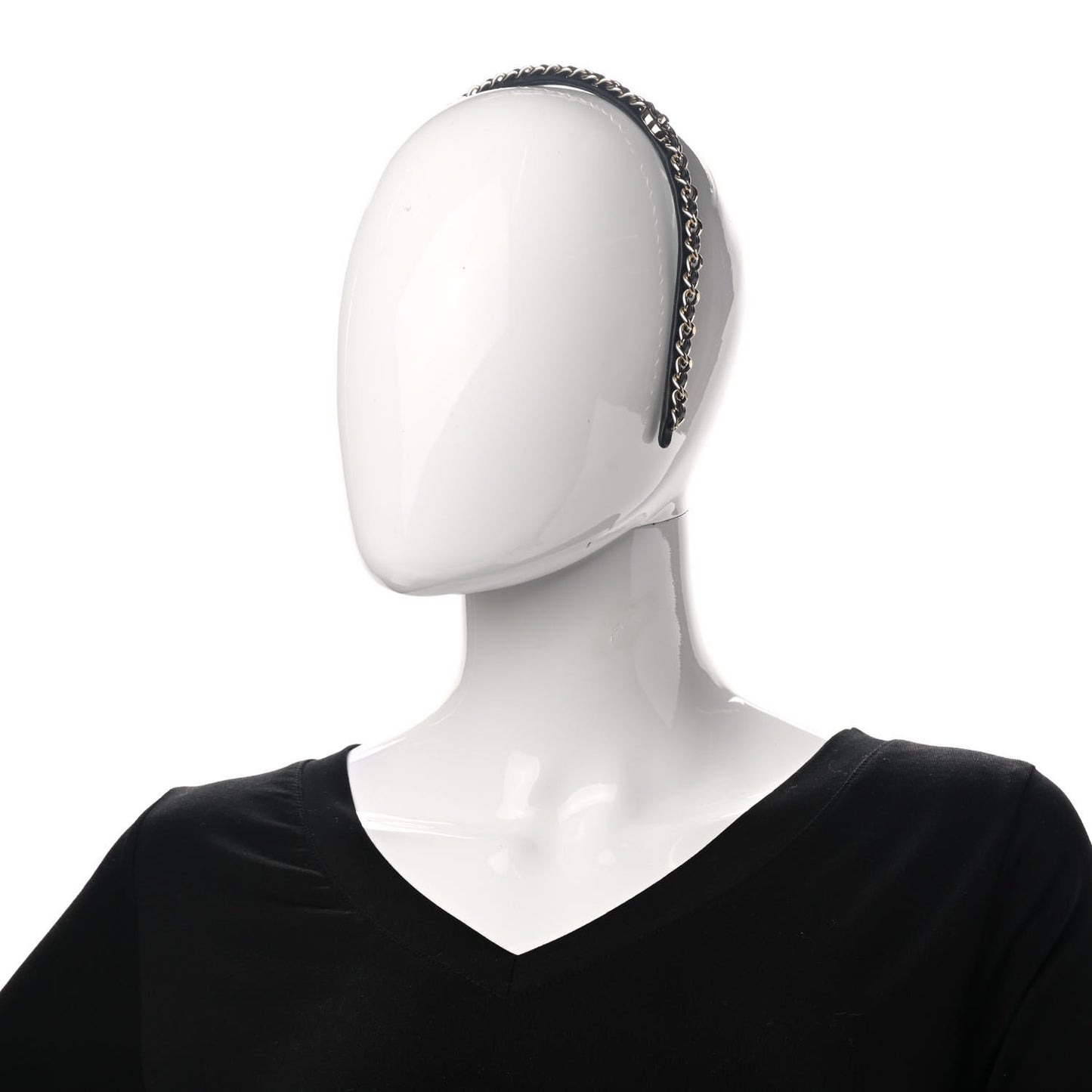 Metal Lambskin CC Turnlock Chain Headband Gold Black