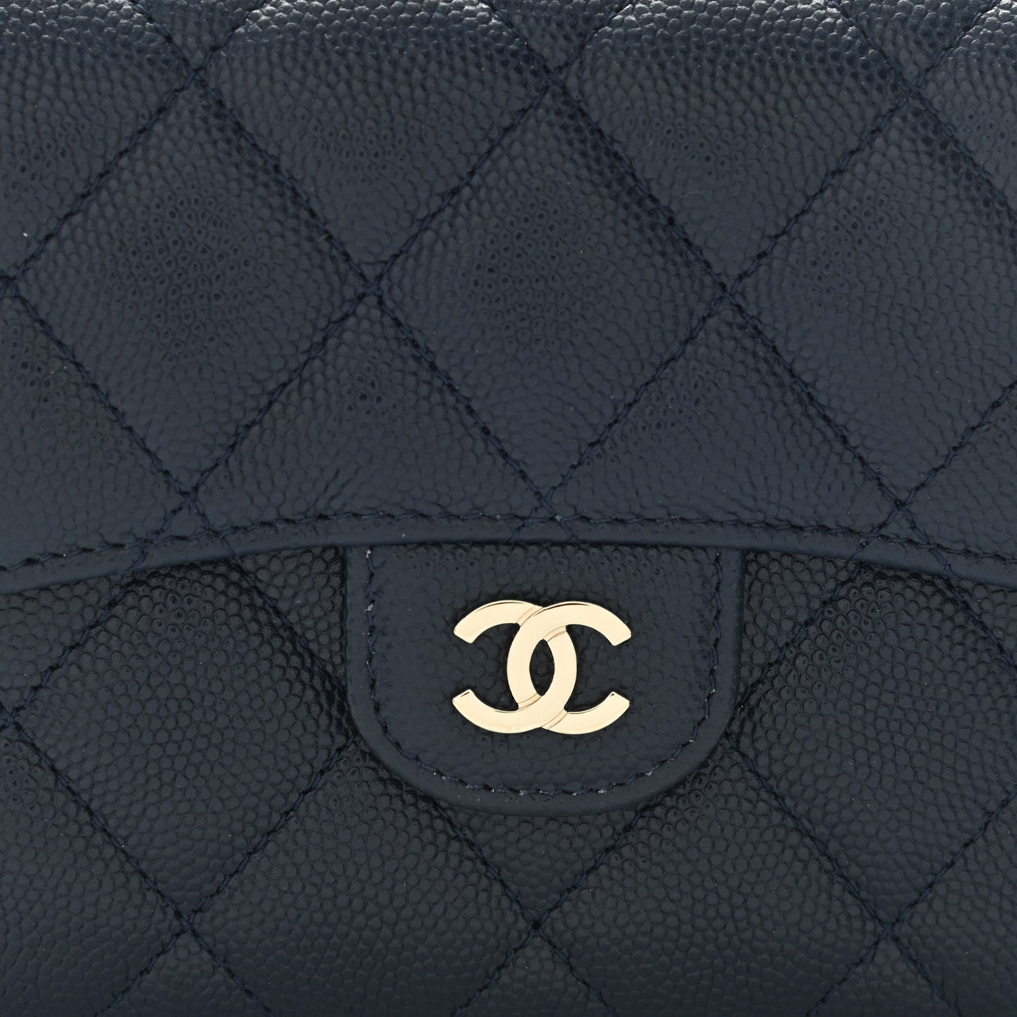 Caviar Quilted Compact Flap Wallet Navy