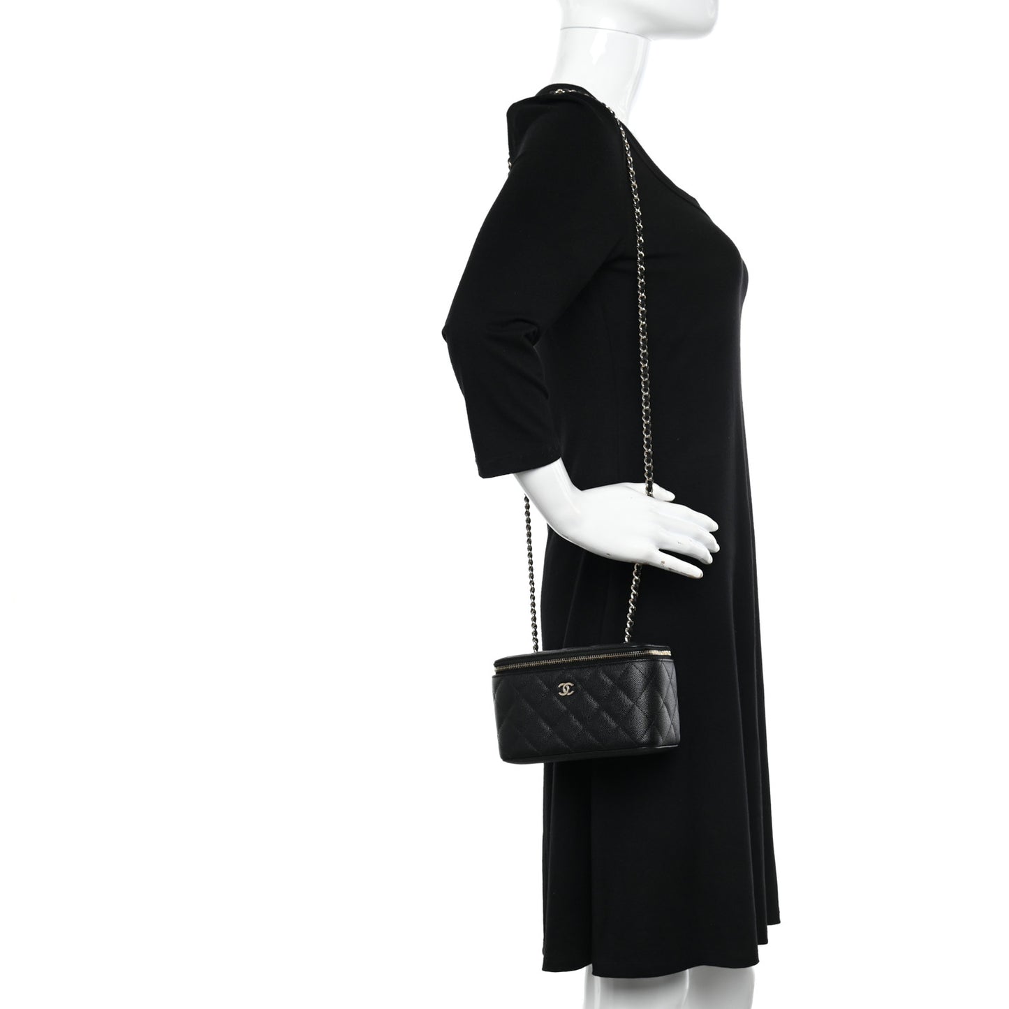 Caviar Quilted Small Vanity Case With Chain Black