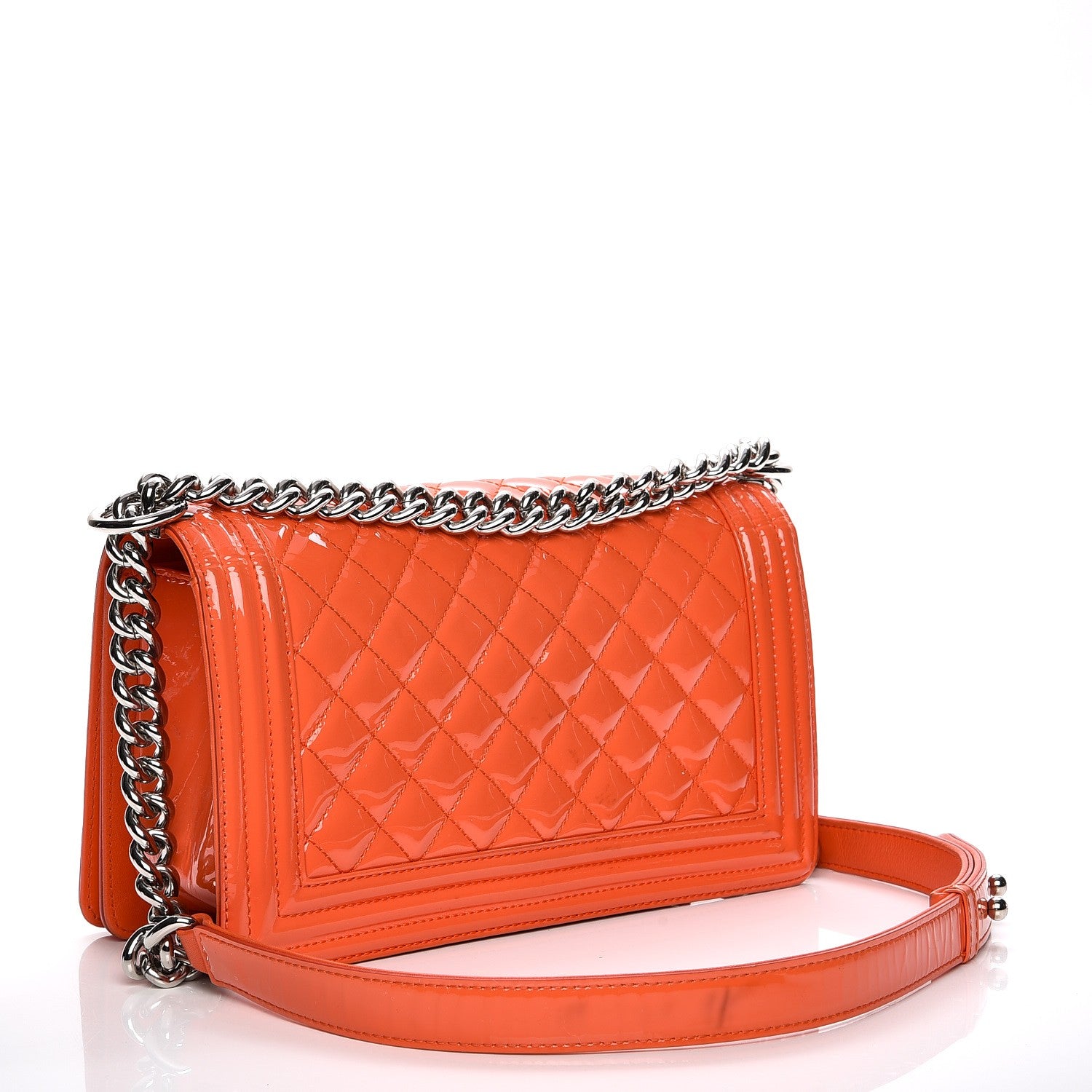 Chanel Patent Calfskin Medium Plexiglass Boy Flap Orange 3 of 12