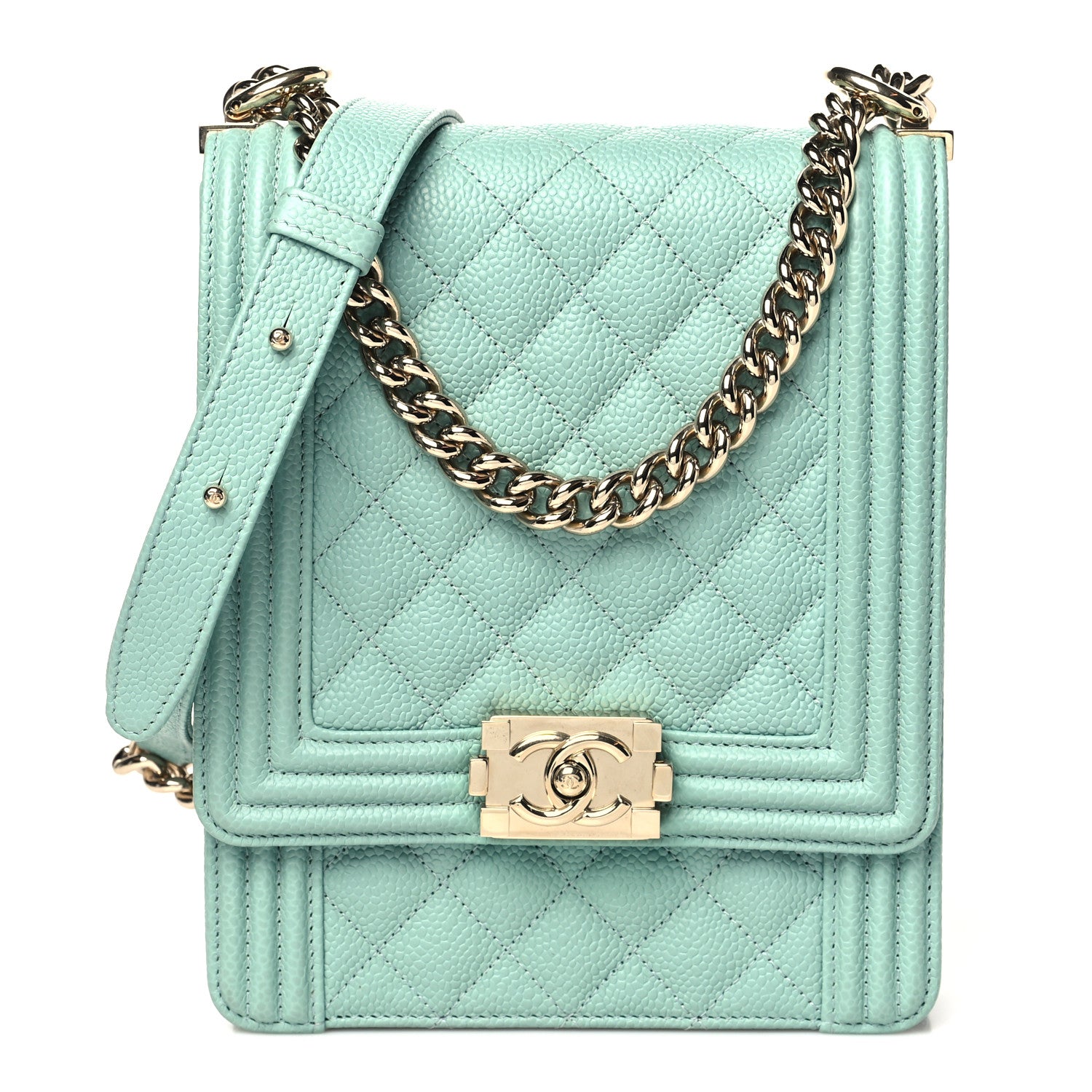 Chanel Caviar Quilted North South Boy Flap Light Blue 1 of 10