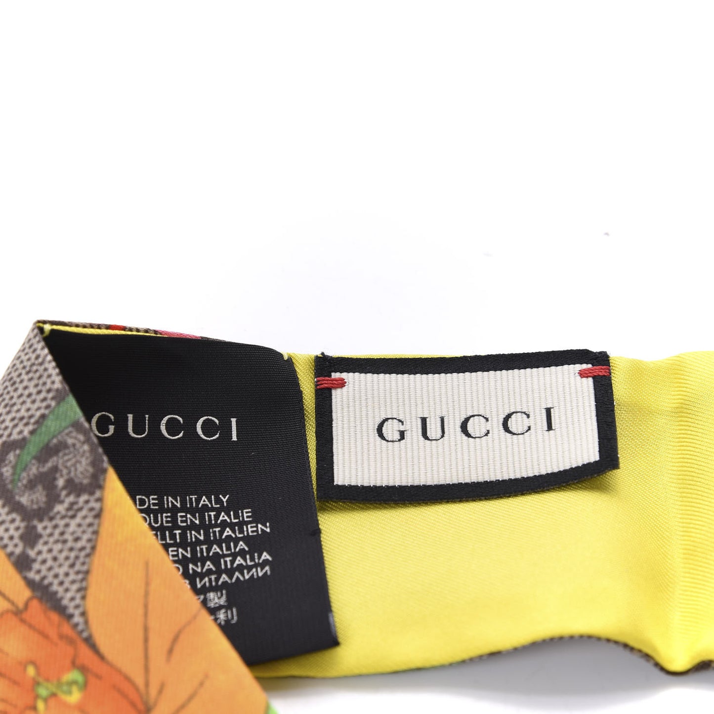Silk Twill GG Monogram Special Flory Neck Bow Scarf Beige Yellow