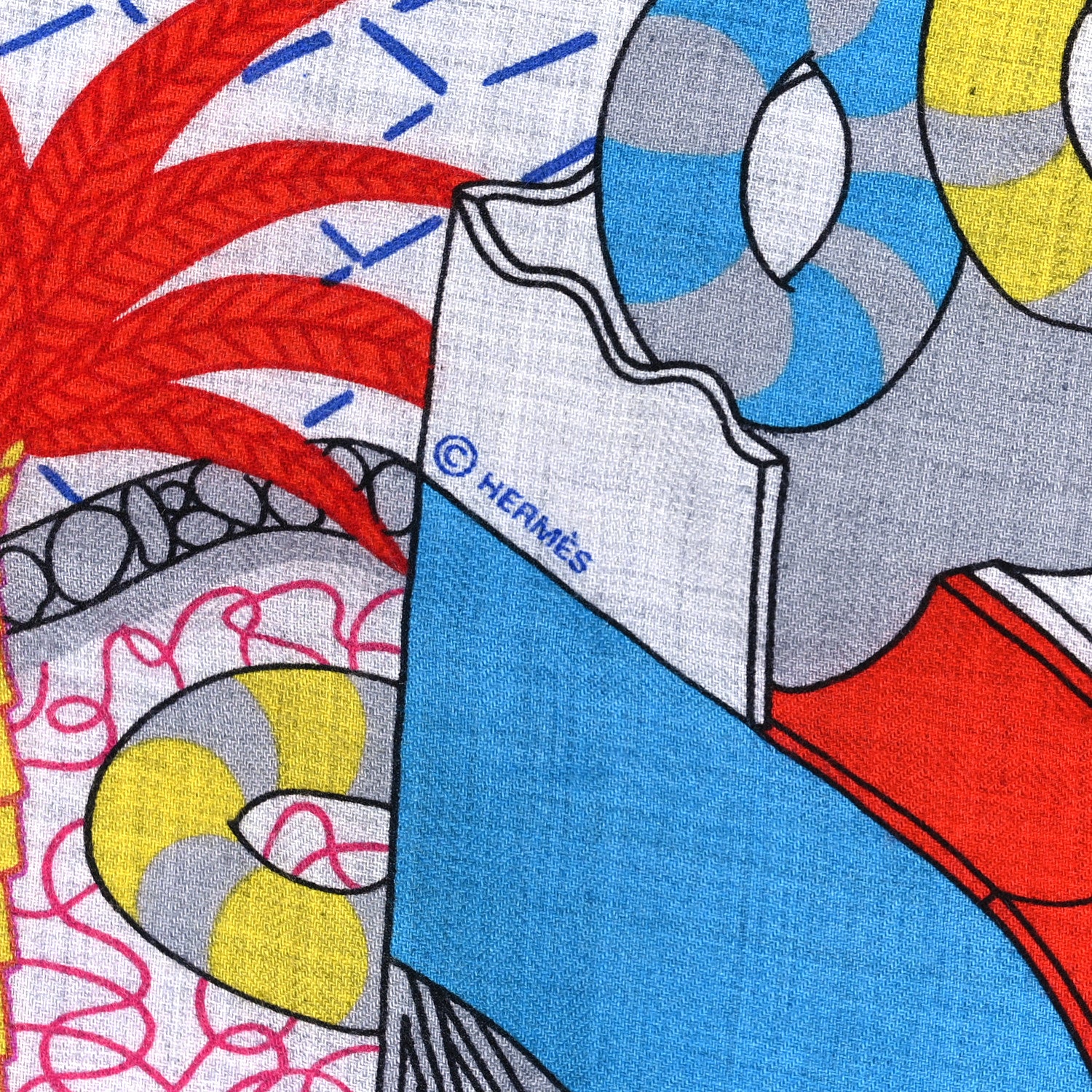 Hermes Cashmere Silk Splash Park Shawl 140 Gris Chine Bleu Turquoise 4 of 5