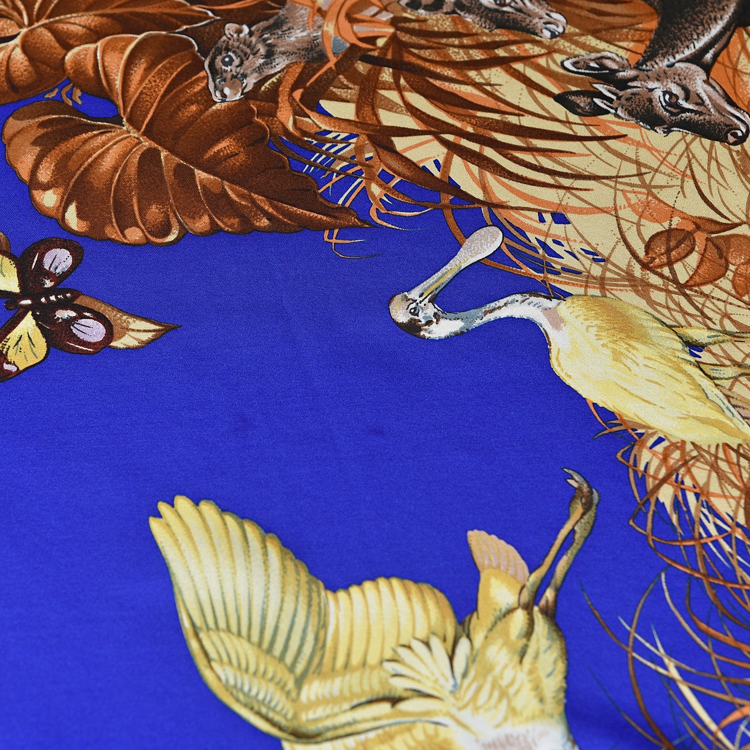 Hermes Silk Mousseline Equateur Shawl 140 Bleu Klein Marron Jaune Pale 6 of 7
