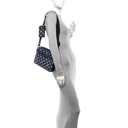 Louis Vuitton Calfskin Monogram Shadow Trio Messenger Navy White 1 of 12