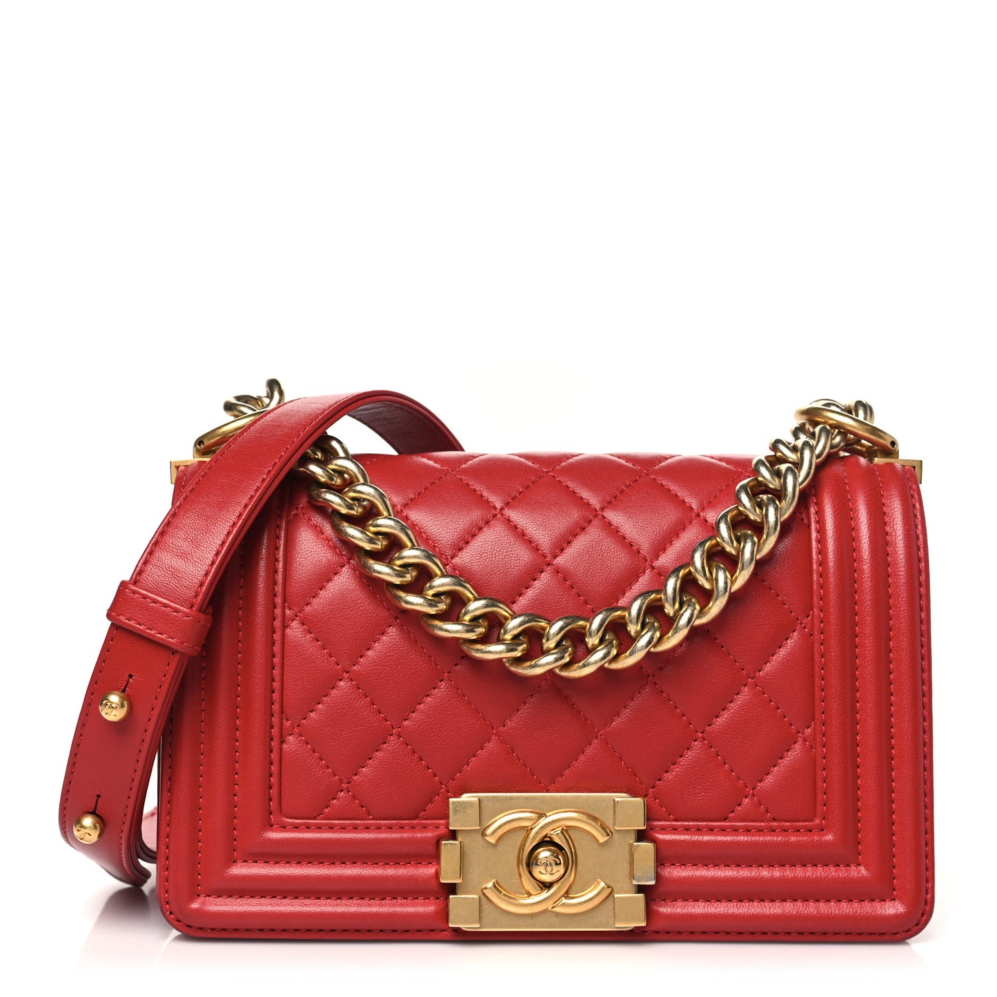 Lambskin Quilted Small Boy Flap Dark Red