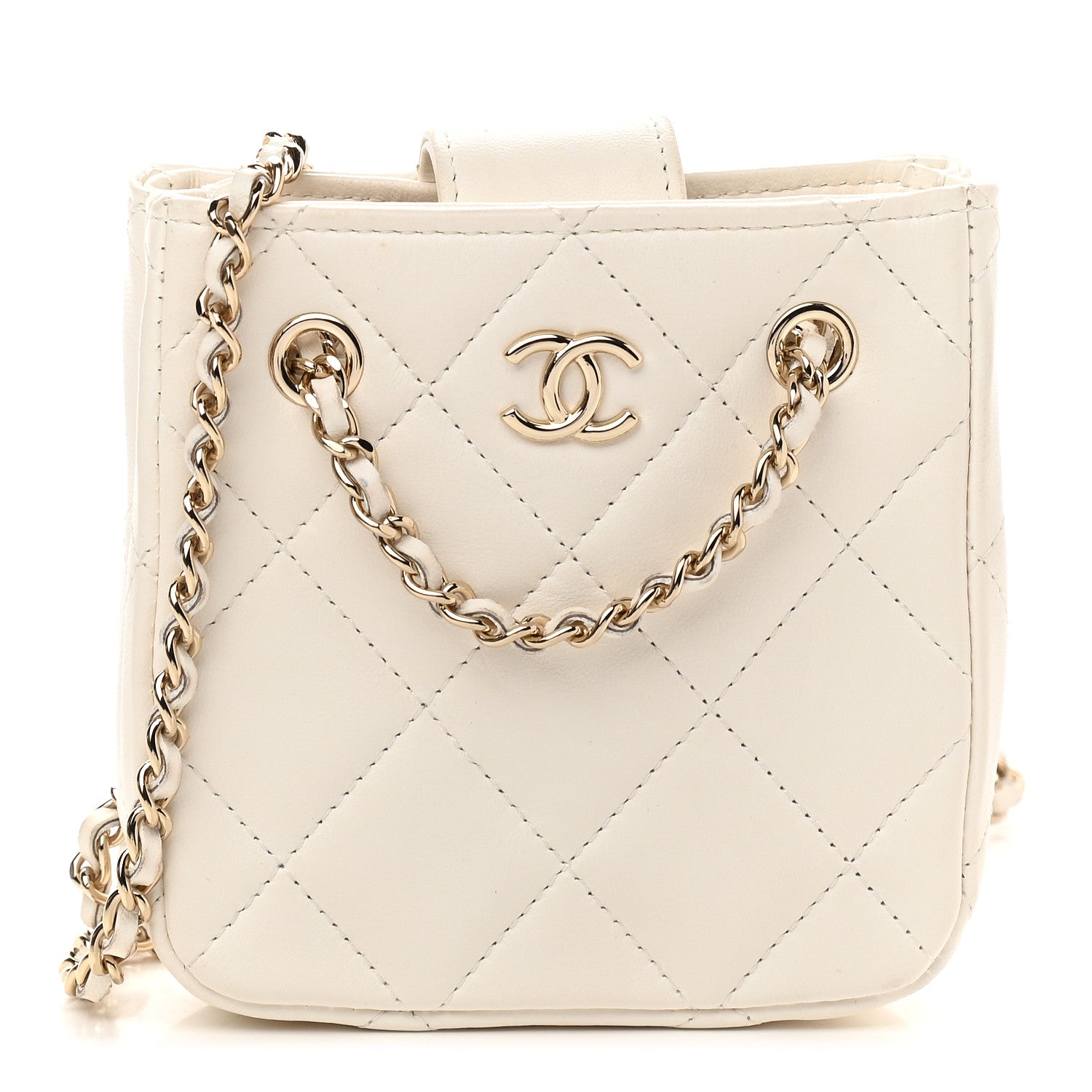 Chanel Lambskin Quilted Tiny Shopping Clutch With Chain White 1 of 9