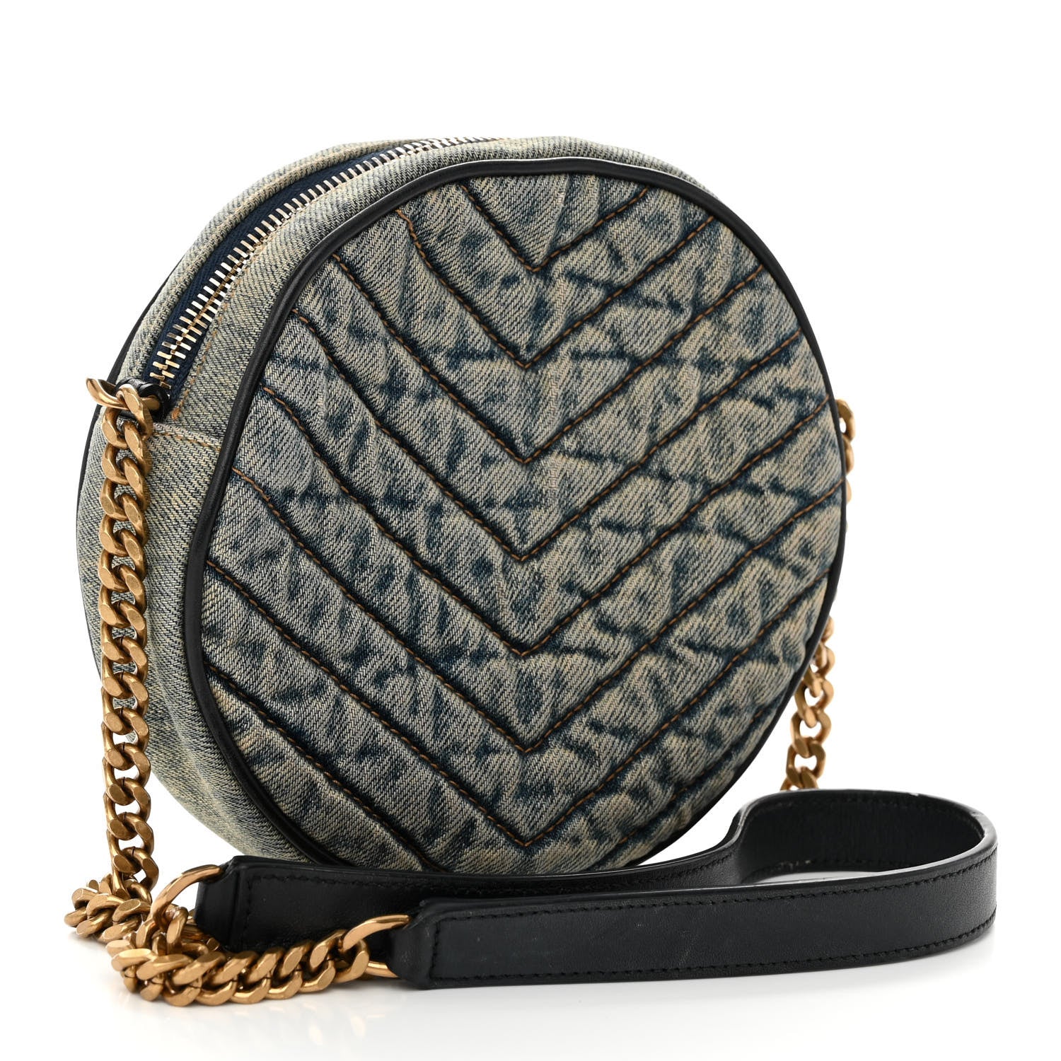 Saint Laurent Denim Quilted Monogram Round Crossbody Bag Rodeo Blue 3 of 10