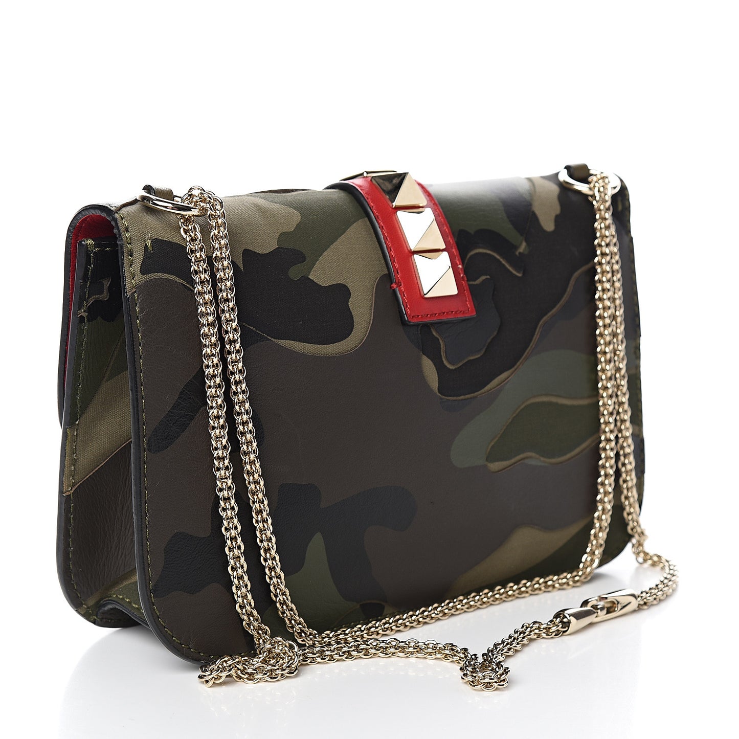 Nappa Canvas Camouflage Medium Glam Lock Rockstud Flap Verde